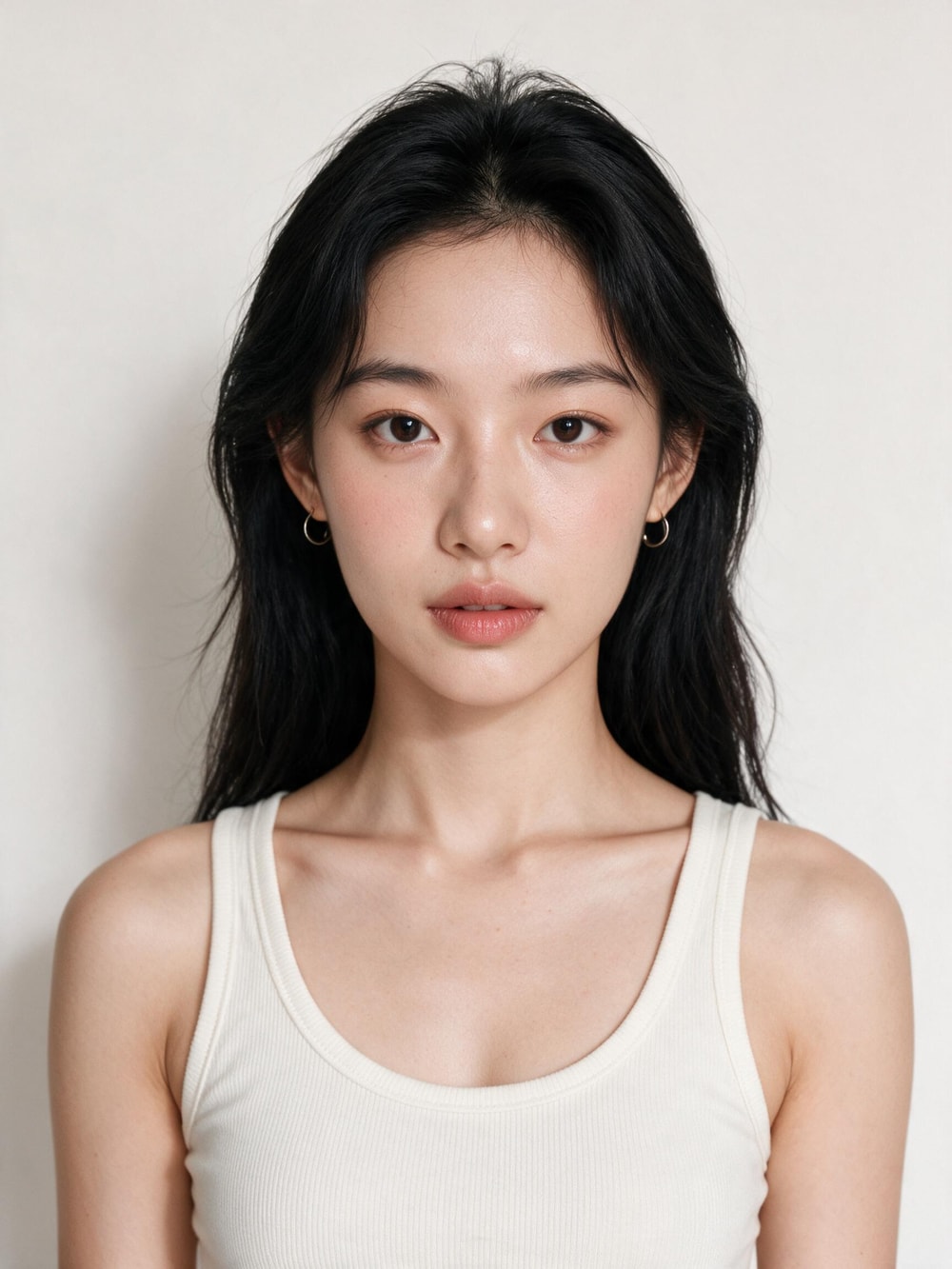 모델의 정면 무표정 클로즈업