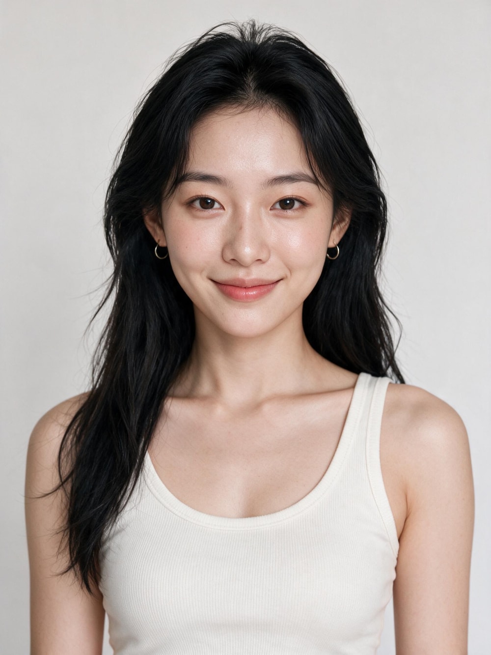 모델의 정면 미소 클로즈업
