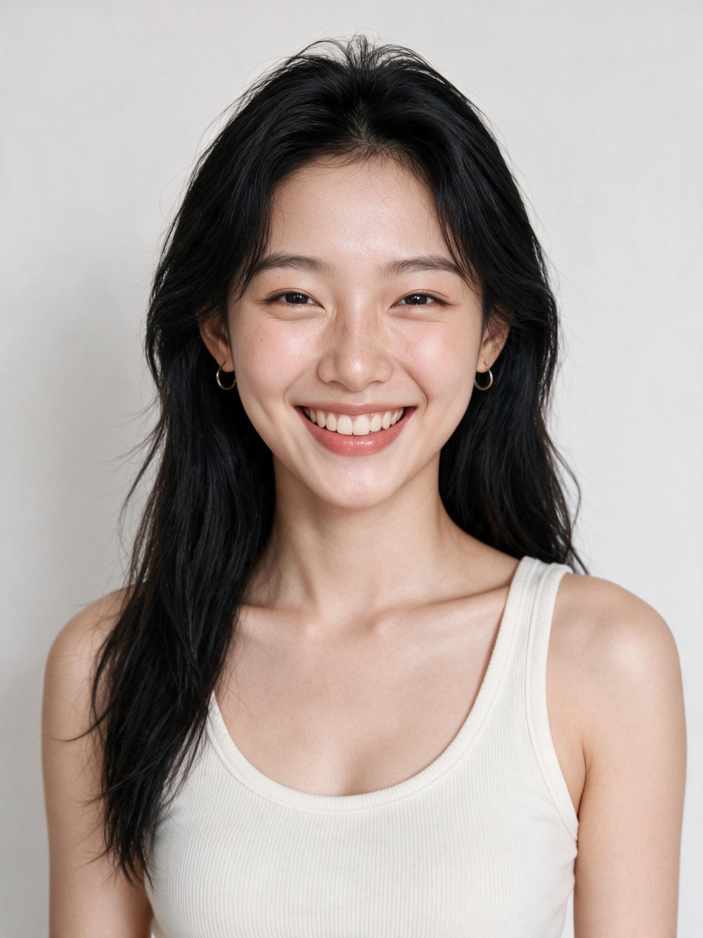 모델의 밝은 미소 클로즈업