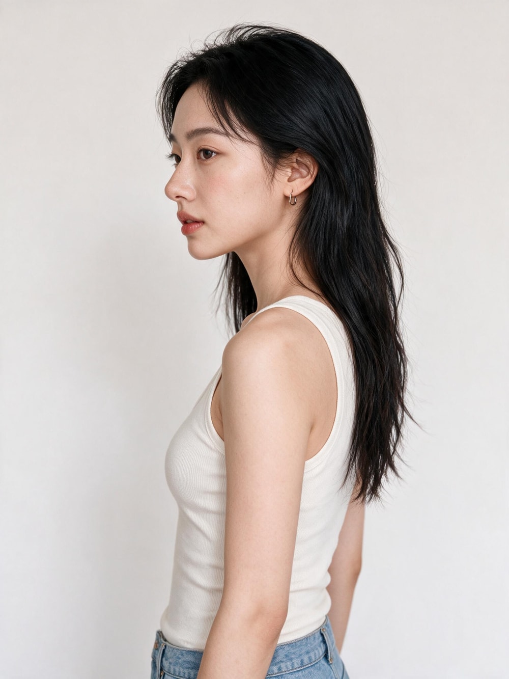 모델의 측면 프로필 클로즈업