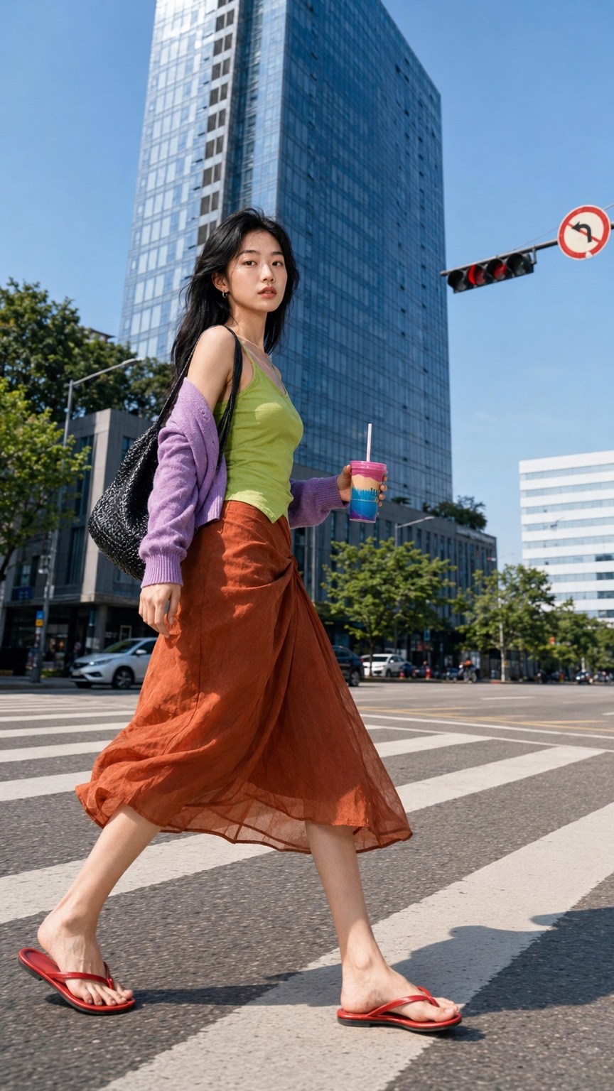 로우 앵글 걸음 장면
